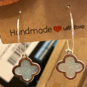 Silver Glitter Clover Earrings